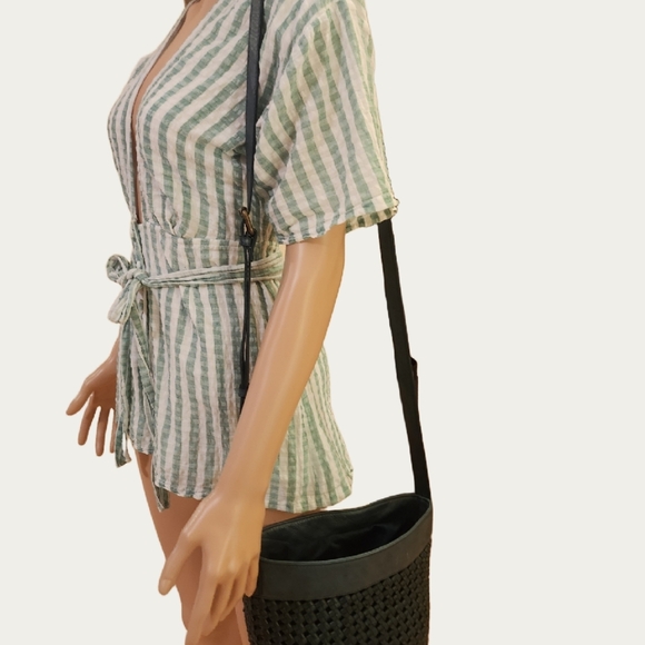 SPRING BOHO Lovers +FRIENDS Striped Green and White Romper, - Picture 6 of 14